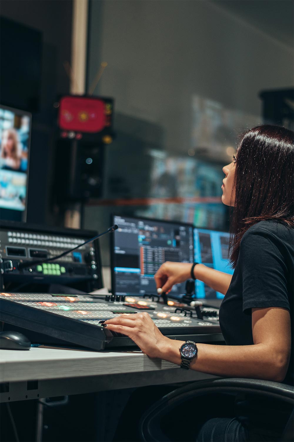 Woman working in a broadcast station